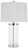 Safavieh - Set of 2 - Jeanie Lamp Cylinder Glass 25" Clear White Silver Chrome Cotton Polyester Metal LIT4013A-SET2 683726394792