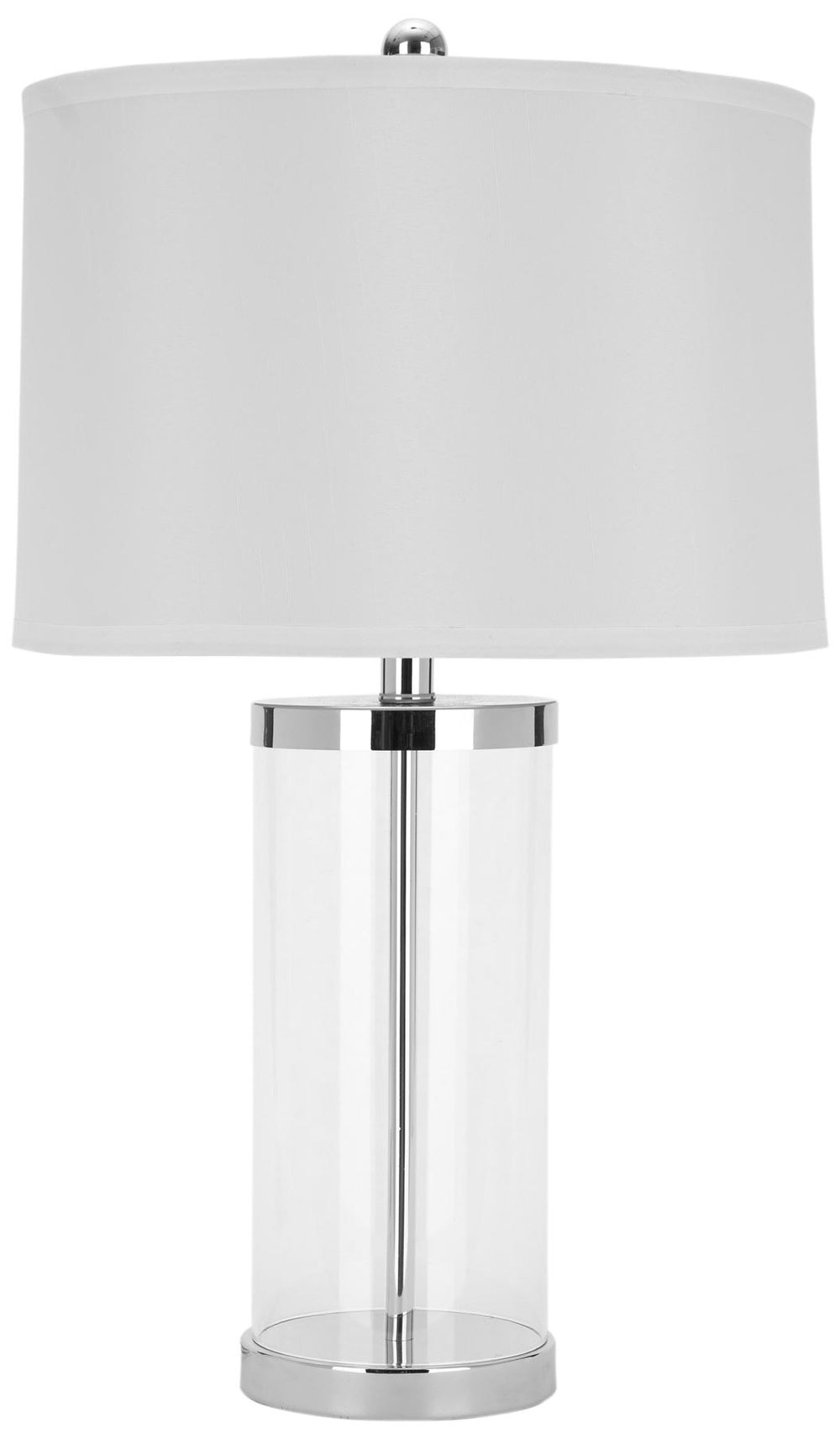 Safavieh - Set of 2 - Jeanie Lamp Cylinder Glass 25" Clear White Silver Chrome Cotton Polyester Metal LIT4013A-SET2 683726394792