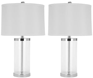 Safavieh - Set of 2 - Jeanie Lamp Cylinder Glass 25" Clear White Silver Chrome Cotton Polyester Metal LIT4013A-SET2 683726394792