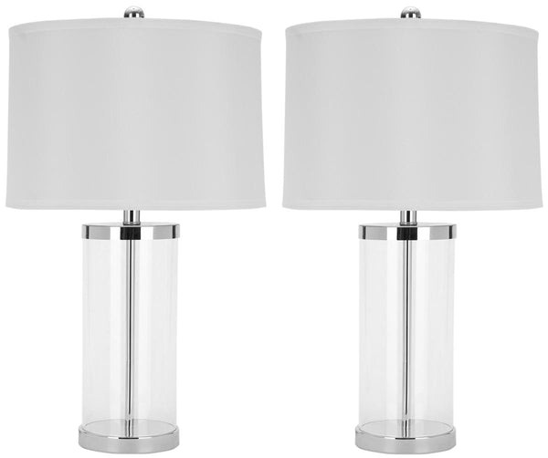 Safavieh - Set of 2 - Jeanie Lamp Cylinder Glass 25" Clear White Silver Chrome Cotton Polyester Metal LIT4013A-SET2 683726394792