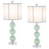 Safavieh - Set of 2 - Stephanie Lamp Globe 28" Green Off White Silver Chrome Cotton Ceramic Metal LIT4018A-SET2 683726519379