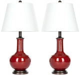 Safavieh - Set of 2 - Carolanne Table Lamp 23.5" Red Off White Black Silver Cotton Ceramic LIT4021A-SET2 683726519409