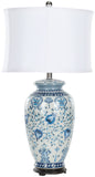 Safavieh Paige Lamp Jar 26.75" Blue White Silver Chrome Cotton Ceramic LIT4023A 683726460886