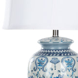 Safavieh Paige Lamp Jar 26.75" Blue White Silver Chrome Cotton Ceramic LIT4023A 683726460886