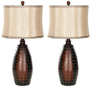 Safavieh - Set of 2 - Santa Lamp Faux Leather 28.5" Brown Beige Gold Polyester Resin LIT4038A-SET2 683726519522