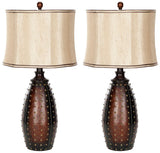 Safavieh - Set of 2 - Santa Lamp Faux Leather 28.5" Brown Beige Gold Polyester Resin LIT4038A-SET2 683726519522