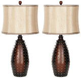 Safavieh - Set of 2 - Santa Lamp Faux Leather 28.5" Brown Beige Gold Polyester Resin LIT4038A-SET2 683726519522