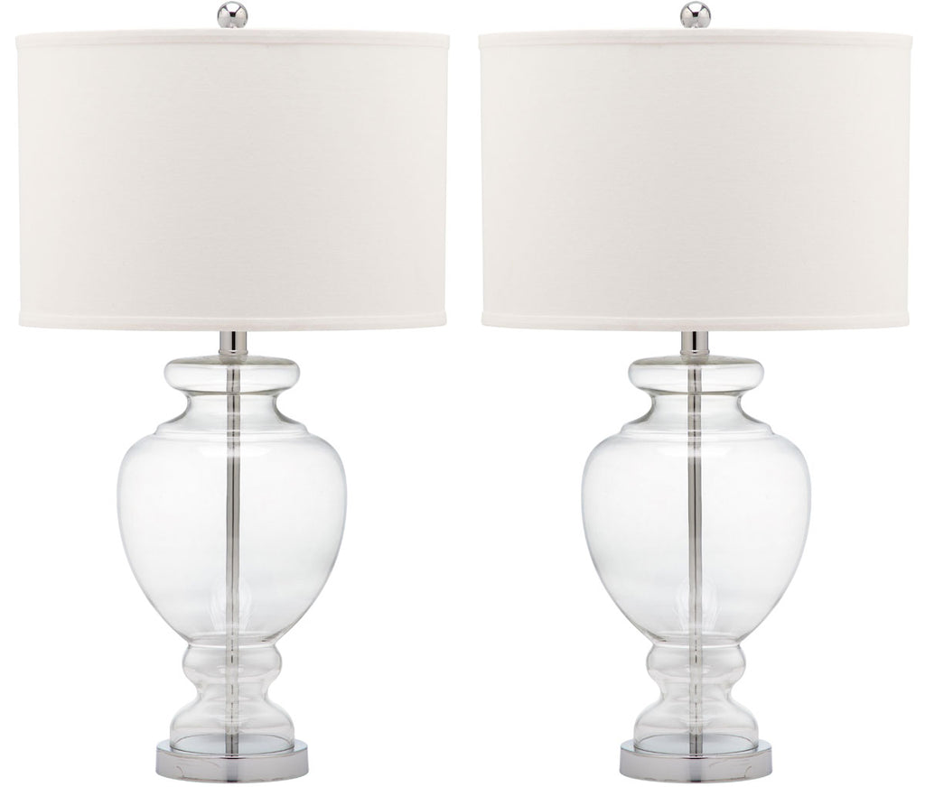 Safavieh - Set of 2 - Morocco Table Lamp Glass 27" Clear Off White Silver Chrome Cotton LIT4052B-SET2 683726702436