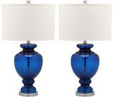 Safavieh - Set of 2 - Morocco Table Lamp Glass 27" Navy Off White Silver Chrome Cotton LIT4052D-SET2 683726702573