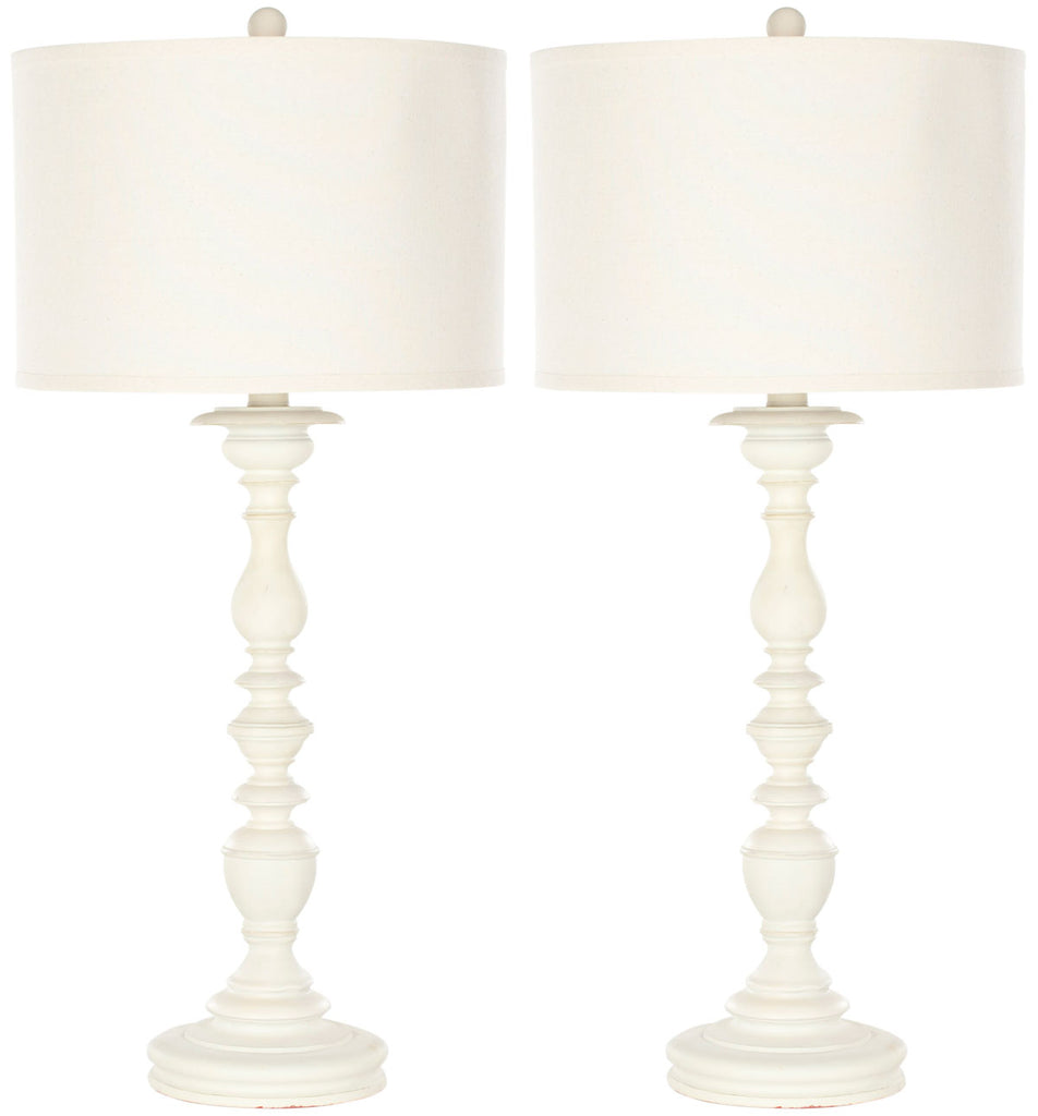 Safavieh - Set of 2 - Mamie Lamp Candlestick 32.5" Cream Off White Silver Cotton Resin LIT4058A-SET2 683726519874
