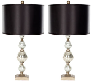 Safavieh - Set of 2 - Nettie Table Lamp Mercury Glass 27" Ivory Silver Black Gold Polyester LIT4060A-SET2 683726519904