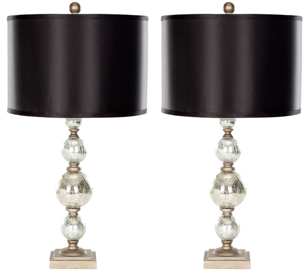 Safavieh - Set of 2 - Nettie Table Lamp Mercury Glass 27" Ivory Silver Black Gold Polyester LIT4060A-SET2 683726519904