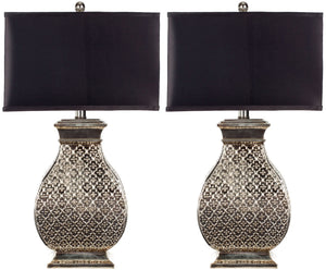 Safavieh - Set of 2 - Malaga Table Lamp 29" Antique Silver Black Champagne Polyester Resin LIT4064A-SET2 683726519942
