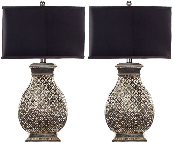 Safavieh - Set of 2 - Malaga Table Lamp 29" Antique Silver Black Champagne Polyester Resin LIT4064A-SET2 683726519942