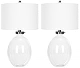 Safavieh - Set of 2 - Neville Table Lamp Glass 26" Clear Off White Silver Chrome Cotton LIT4067A-SET2 683726127543