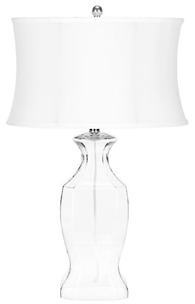 Safavieh - Set of 2 - Wendy Table Lamp Glass 28" Clear White Silver Chrome Cotton Polyester LIT4068A-SET2 683726127291