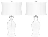 Safavieh - Set of 2 - Wendy Table Lamp Glass 28" Clear White Silver Chrome Cotton Polyester LIT4068A-SET2 683726127291
