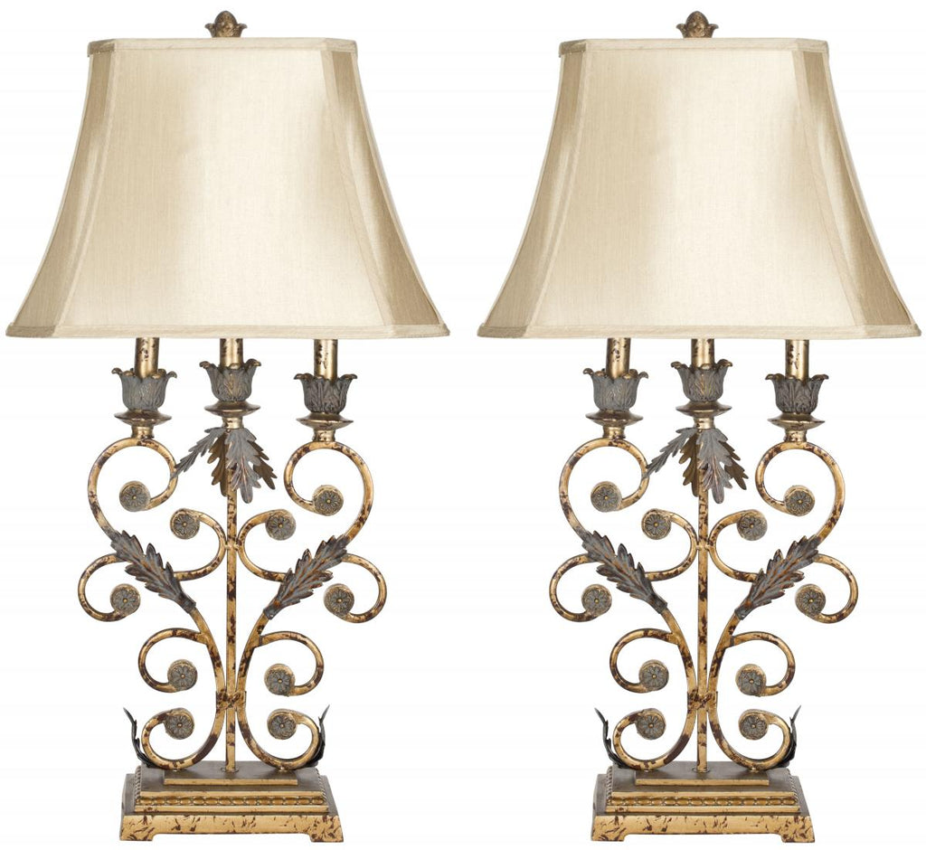 Safavieh - Set of 2 - Lucia Table Lamp 32.5" Gold Beige Polyester Metal LIT4072A-SET2 683726127321