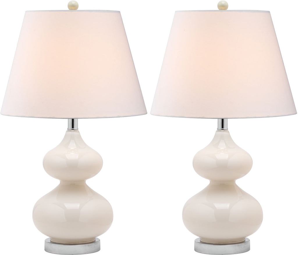 Safavieh - Set of 2 - Eva Lamp Double Gourd Glass 24" White Silver Cotton LIT4086A-SET2 683726406846