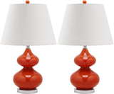 Safavieh - Set of 2 - Eva Lamp Double Gourd Glass 24" Blood Orange Off White Silver Cotton LIT4086D-SET2 683726407003