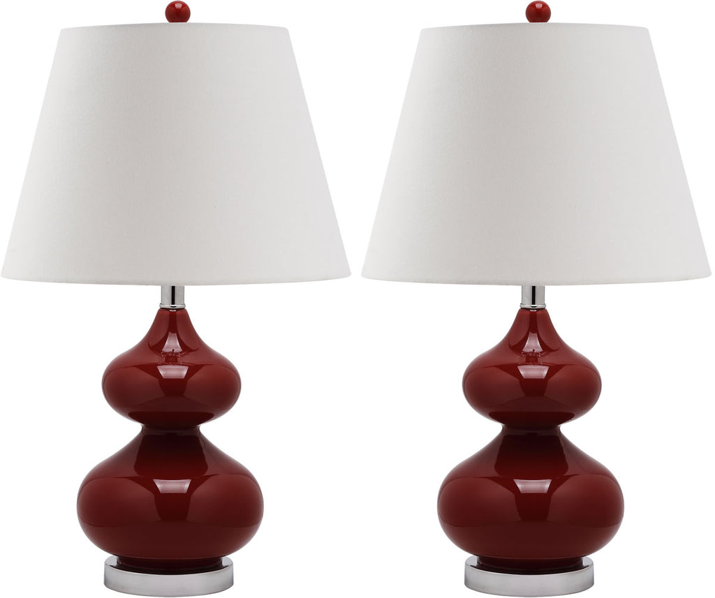 Safavieh - Set of 2 - Eva Lamp Double Gourd Glass 24" Red Off White Silver Cotton LIT4086E-SET2 683726407027