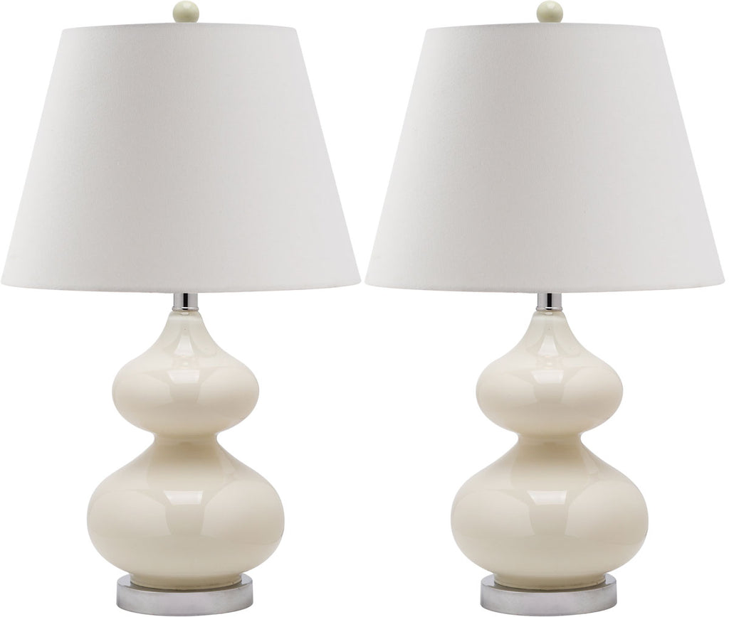 Safavieh - Set of 2 - Eva Lamp Double Gourd Glass 24" Pearl Off White Silver Light Grey Cotton LIT4086F-SET2 683726407058