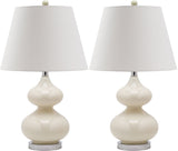 Safavieh - Set of 2 - Eva Lamp Double Gourd Glass 24" Pearl Off White Silver Light Grey Cotton LIT4086F-SET2 683726407058
