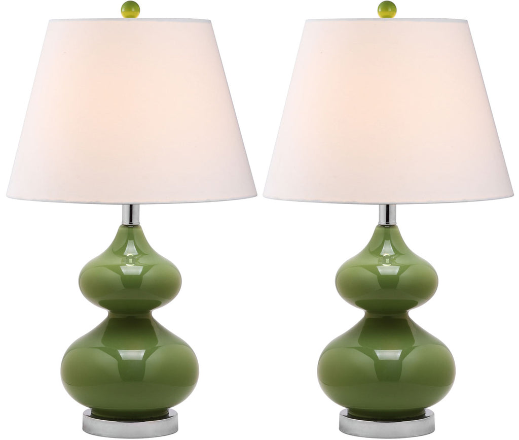 Safavieh - Set of 2 - Eva Lamp Double Gourd Glass 24" Green Off White Silver Cotton LIT4086G-SET2 683726407218