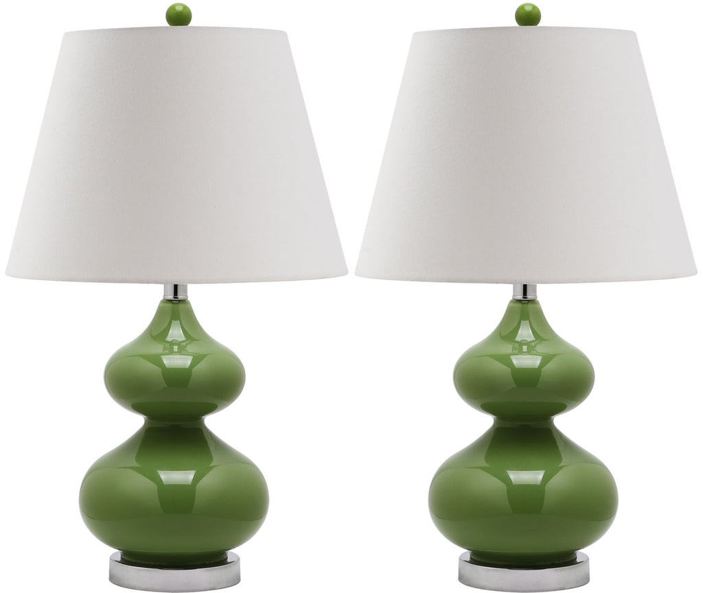 Safavieh - Set of 2 - Eva Lamp Double Gourd Glass 24" Green Off White Silver Cotton LIT4086G-SET2 683726407218