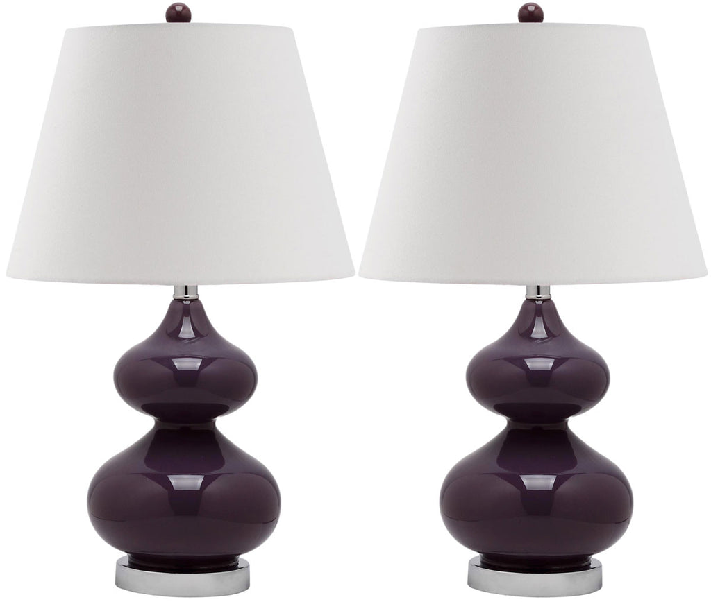 Safavieh - Set of 2 - Eva Lamp Double Gourd Glass 24" Dark Purple Off White Silver Cotton LIT4086K-SET2 683726408772