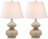Safavieh - Set of 2 - Eva Lamp Double Gourd Glass 24" Taupe Off White Silver Cotton LIT4086L-SET2 683726408796