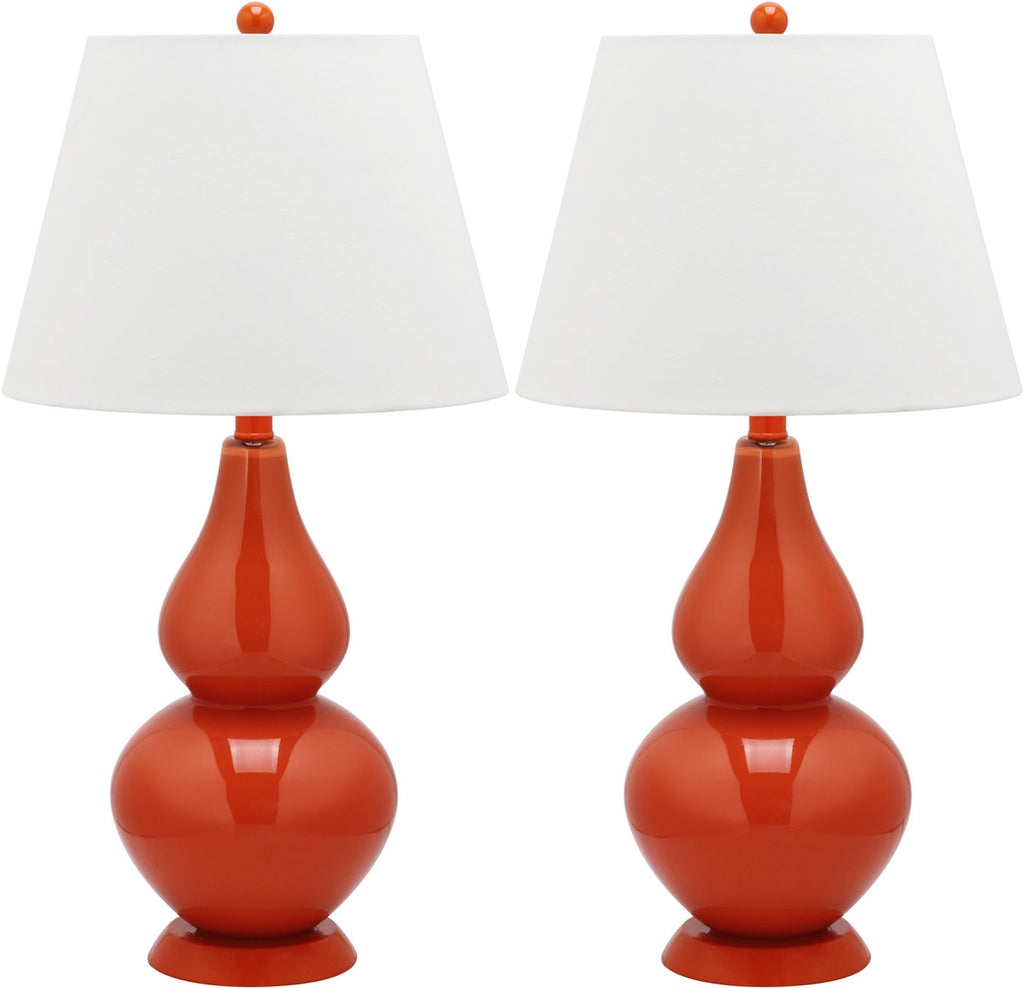 Safavieh - Set of 2 - Cybil Lamp Double Gourd 26" Blood Orange Off White Silver Cotton Glass LIT4088D-SET2 683726409076