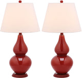 Safavieh - Set of 2 - Cybil Lamp Double Gourd 26" Red Off White Blood Orange Silver Cotton Glass LIT4088E-SET2 683726409083