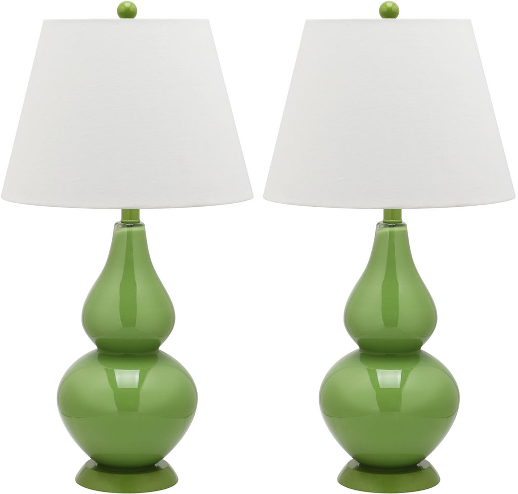 Safavieh - Set of 2 - Cybil Lamp Double Gourd 26" Green Off White Silver Cotton Glass LIT4088G-SET2 683726409137