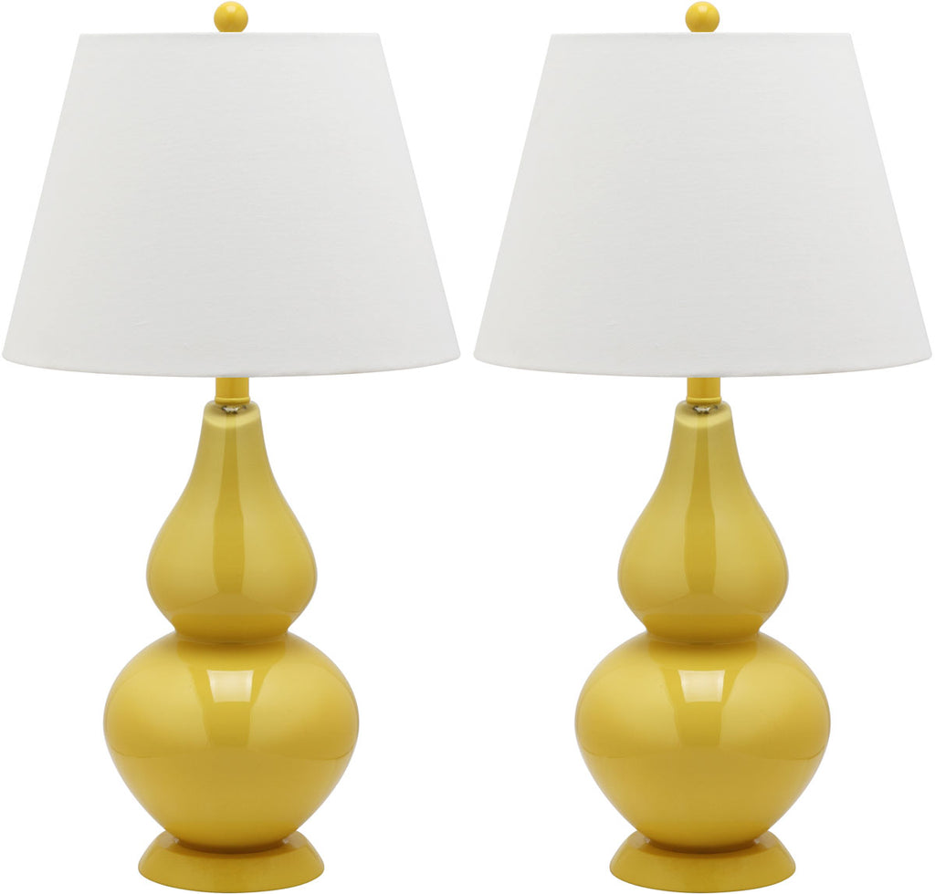 Safavieh - Set of 2 - Cybil Lamp Double Gourd 26" Yellow Off White Silver Cotton Glass LIT4088H-SET2 683726409144