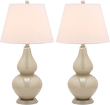 Safavieh - Set of 2 - Cybil Lamp Double Gourd 26" Taupe Off White Apricot Silver Cotton Glass LIT4088L-SET2 683726409281