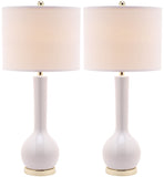 Safavieh - Set of 2 - Mae Table Lamp Long Neck Ceramic 30.5" White Gold Cotton LIT4091A-SET2 683726409960