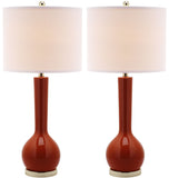 Safavieh - Set of 2 - Mae Table Lamp Long Neck Ceramic 30.5" Blood Orange Off White Gold Cotton LIT4091D-SET2 683726410348