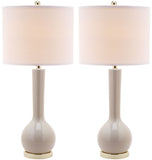 Safavieh - Set of 2 - Mae Table Lamp Long Neck Ceramic 30.5" Light Grey Off White Gold Cotton LIT4091F-SET2 683726410850