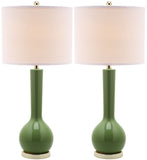 Safavieh - Set of 2 - Mae Table Lamp Long Neck Ceramic 30.5" Green Off White Gold Cotton LIT4091G-SET2 683726411109