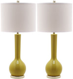 Safavieh - Set of 2 - Mae Table Lamp Long Neck Ceramic 30.5" Mustard Gold Off White Cotton LIT4091H-SET2 683726411185