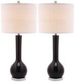 Safavieh - Set of 2 - Mae Table Lamp Long Neck Ceramic 30.5" Black Off White Silver Cotton LIT4091J-SET2 683726411277