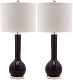 Safavieh - Set of 2 - Mae Table Lamp Long Neck Ceramic 30.5" Dark Purple Off White Gold Cotton LIT4091K-SET2 683726414353