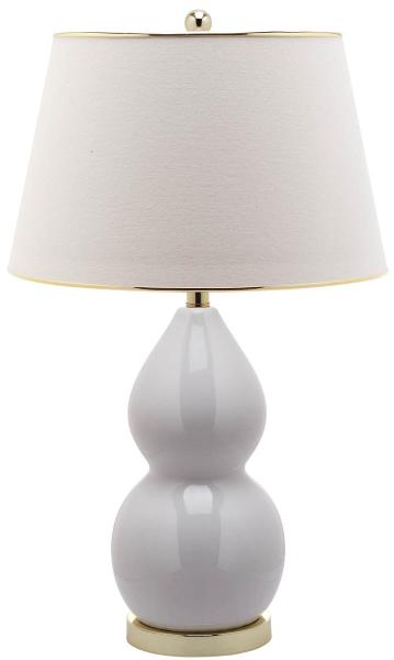 Safavieh - Set of 2 - Jill Lamp Double Gourd Ceramic 26.5" White Gold Cotton LIT4093A-SET2 683726465843