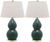 Safavieh - Set of 2 - Jill Lamp Double Gourd Ceramic 26.5" Marine Blue Off White Gold Cotton LIT4093C-SET2 683726546870