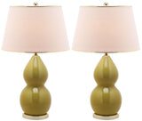 Safavieh - Set of 2 - Jill Lamp Double Gourd Ceramic 26.5" Mustard Gold Off White Cotton LIT4093H-SET2 683726559498