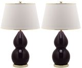 Safavieh - Set of 2 - Jill Lamp Double Gourd Ceramic 26.5" Dark Purple Off White Gold Cotton LIT4093K-SET2 683726559528