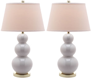 Safavieh - Set of 2 - Pamela Lamp Triple Gourd Ceramic 28" White Gold Cotton LIT4095A-SET2 683726465935