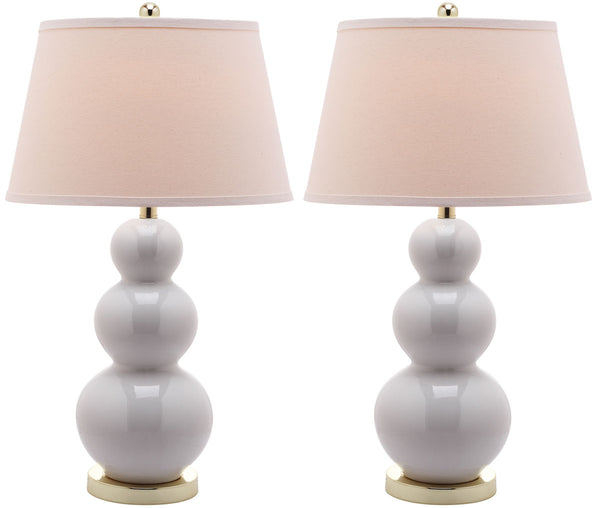 Safavieh - Set of 2 - Pamela Lamp Triple Gourd Ceramic 28" White Gold Cotton LIT4095A-SET2 683726465935