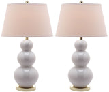 Safavieh - Set of 2 - Pamela Lamp Triple Gourd Ceramic 28" White Gold Cotton LIT4095A-SET2 683726465935